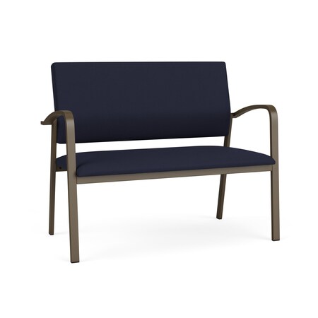 Lesro Newport 2 Seat Tandem Seating Metal Frame No Center Arms, Bronze, OH Navy Upholstery NP1501